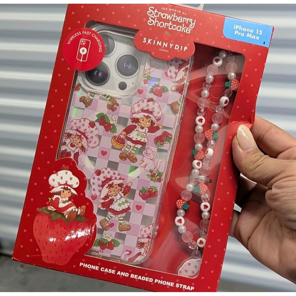 Strawberry Shortcake Phone Case & Beaded‎ strap iPhone 15 Pro Max NIB Nostalgia